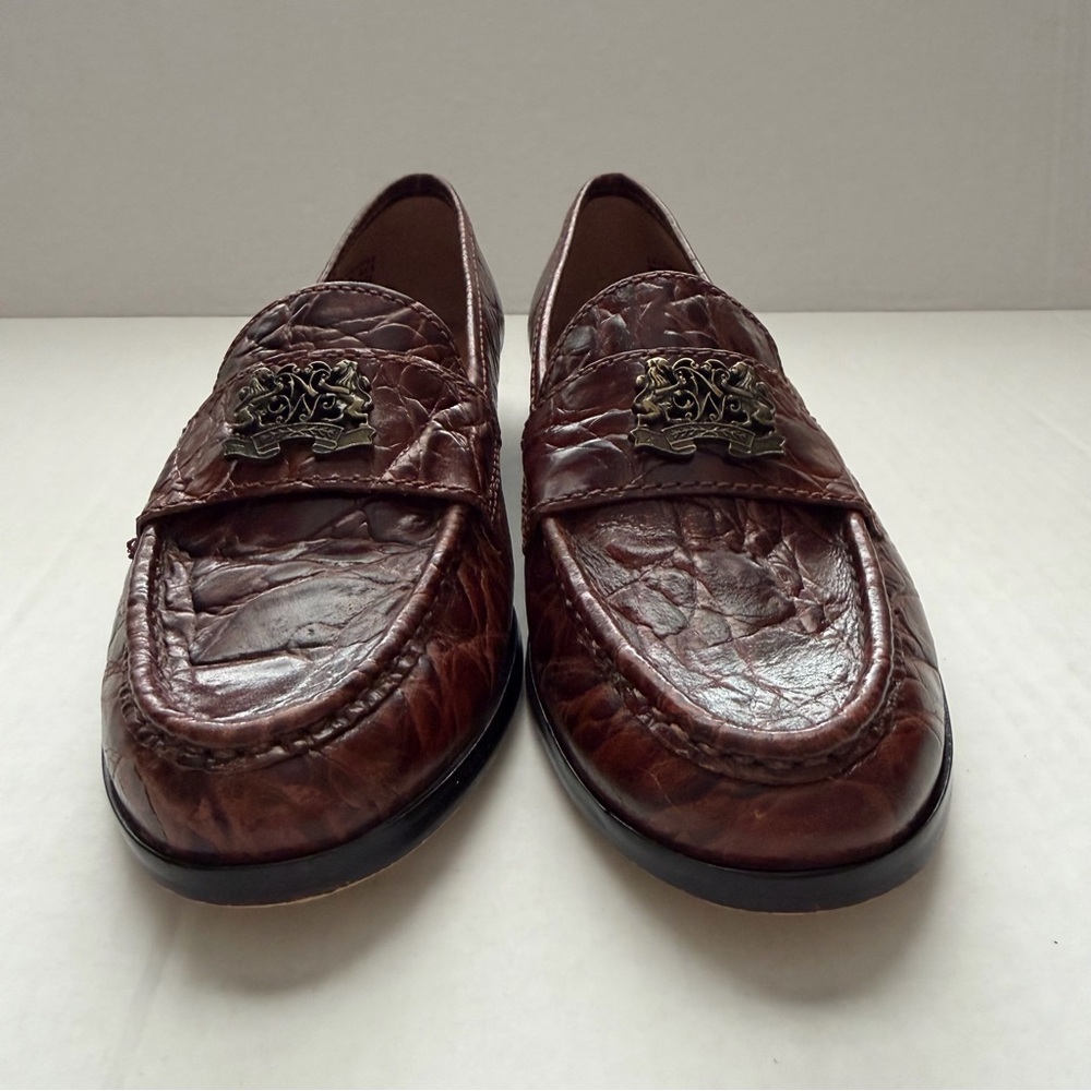 Nine West Brown Croc Embossed Leather Loafers Gold Crest Women’s 5.5 - Picture 4 of 12
